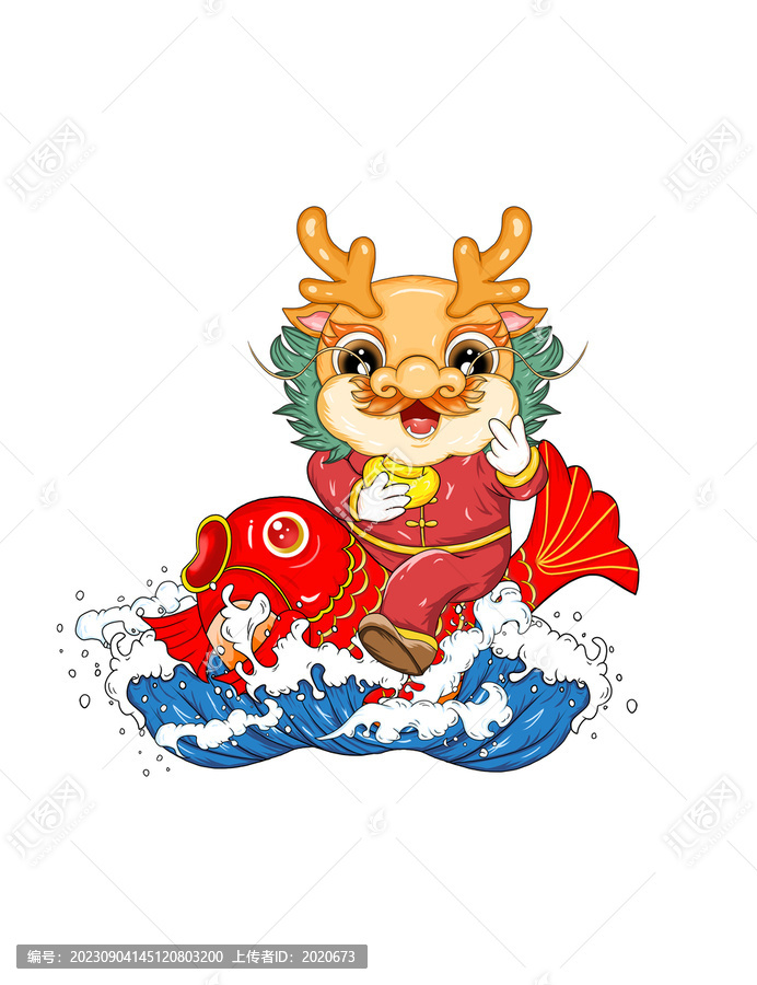 國(guó)潮新年春節(jié)龍年錦鯉金龍無浪