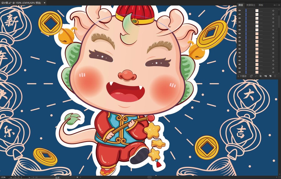 國潮龍年插畫