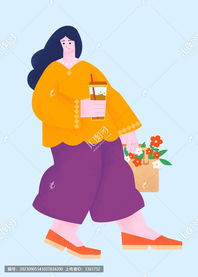 拎著花拿著飲料的女生