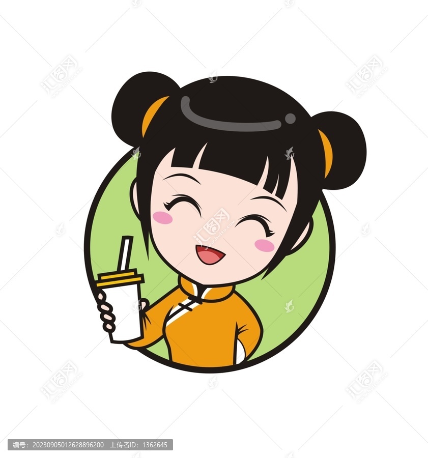 卡通可爱女孩喝奶茶半身