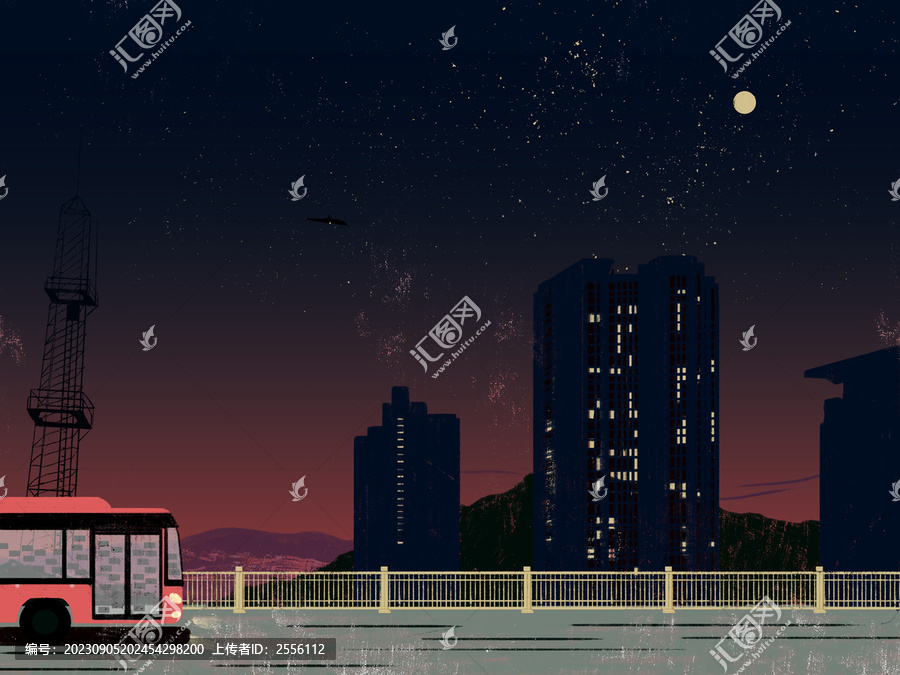 扁平插畫城市夜景