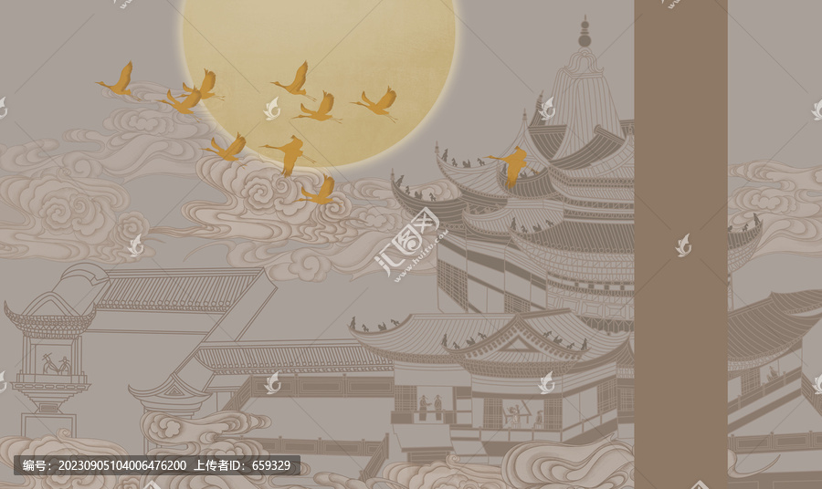 高端新中式背景墻壁畫