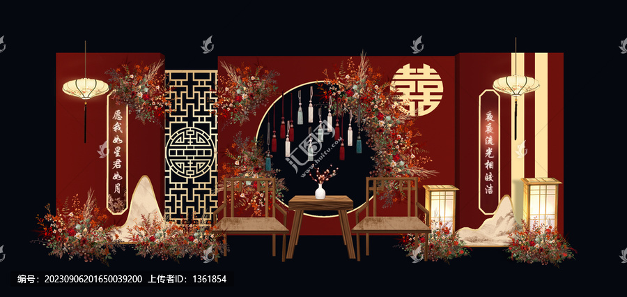 紅色中式婚禮迎賓區(qū)效果圖