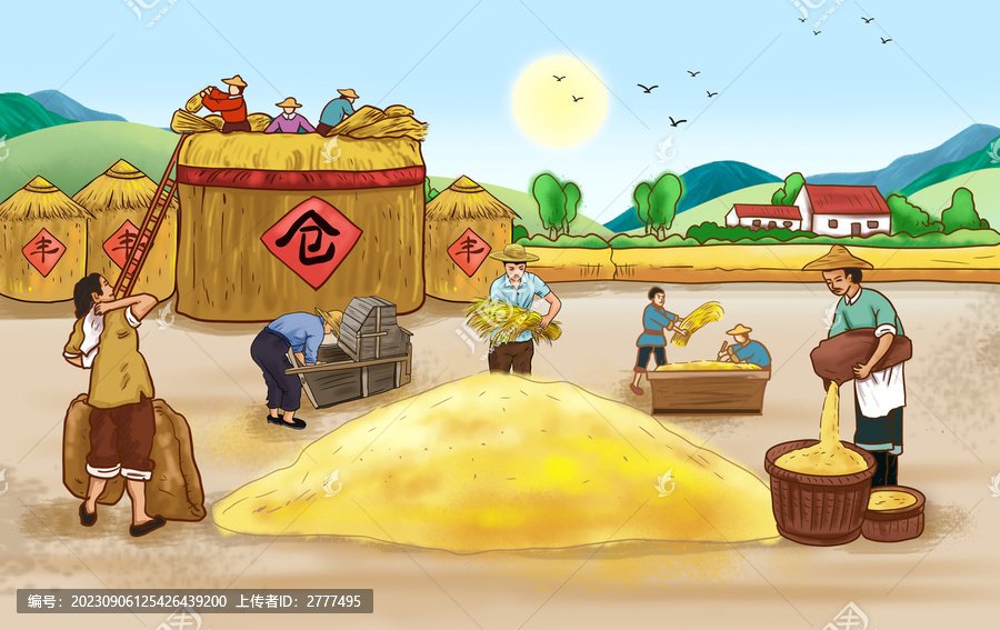 農民打糧食插畫