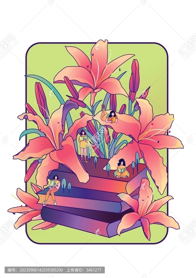 讀書萱草花學(xué)生讀書日矢量插畫