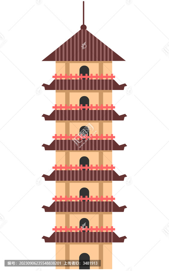 東方七層寶塔扁平化素材