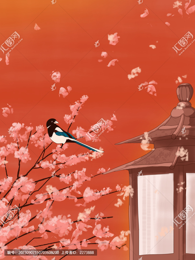 意境故宮有小鳥桃花的故宮