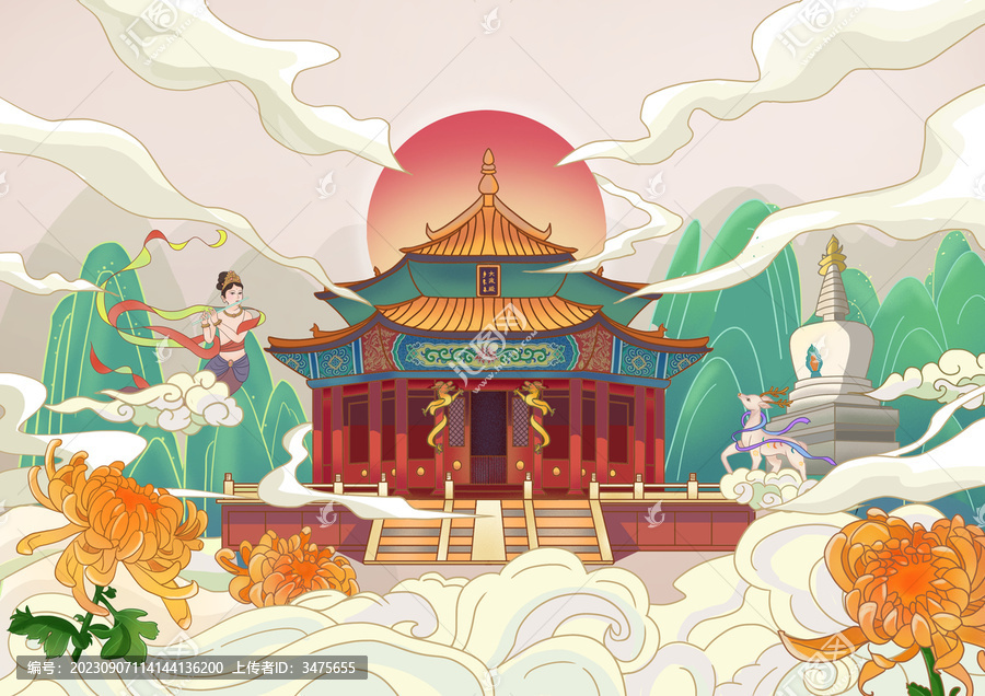 國潮古風(fēng)故宮建筑插畫