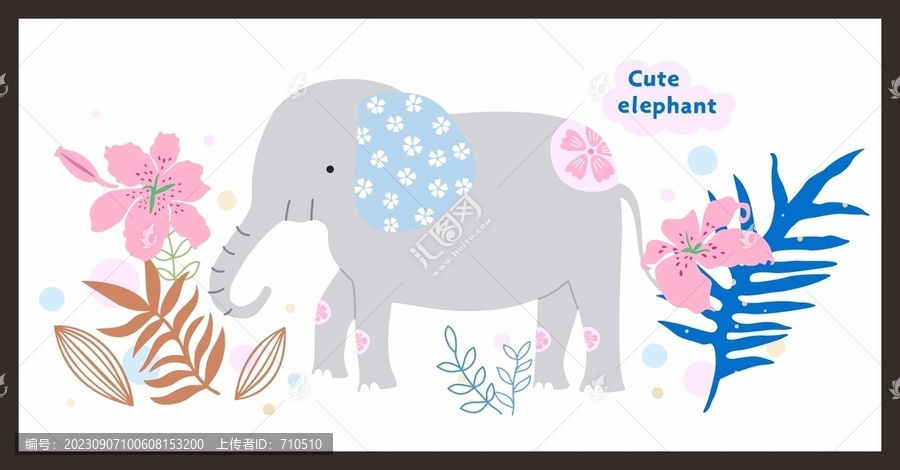 大象野生動物花卉矢量背景圖案