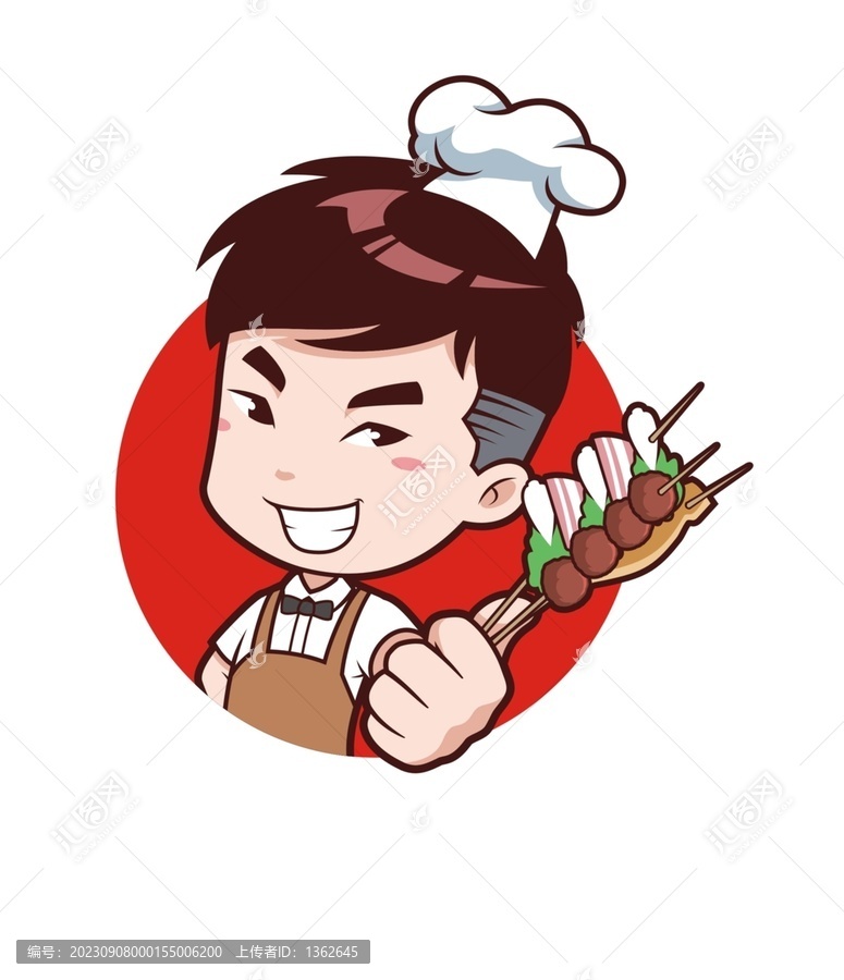 卡通可愛男廚師擼串半身