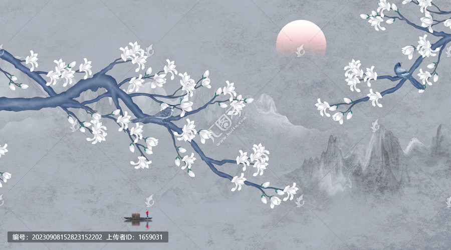 玉蘭花鳥圖裝飾畫