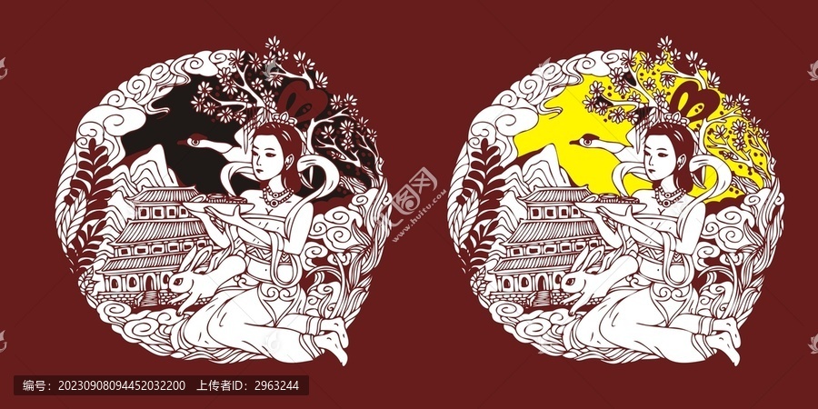 中秋卡通單色素材