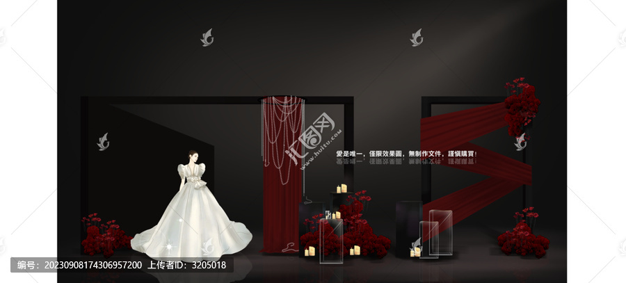 黑紅婚禮甜品區(qū)效果圖