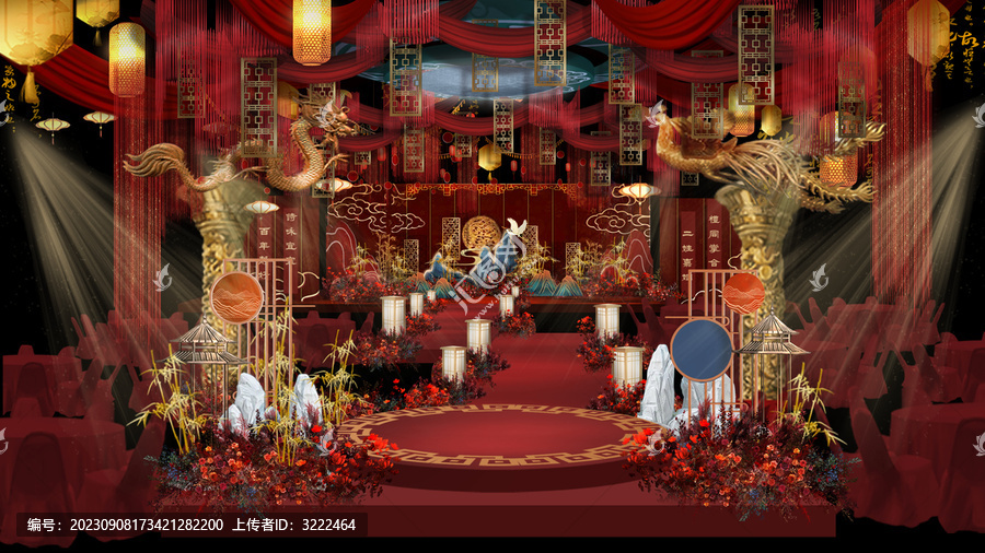 紅金色中式婚禮效果圖