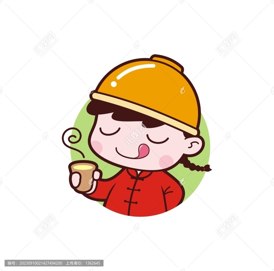 卡通可愛小男孩喝茶半身