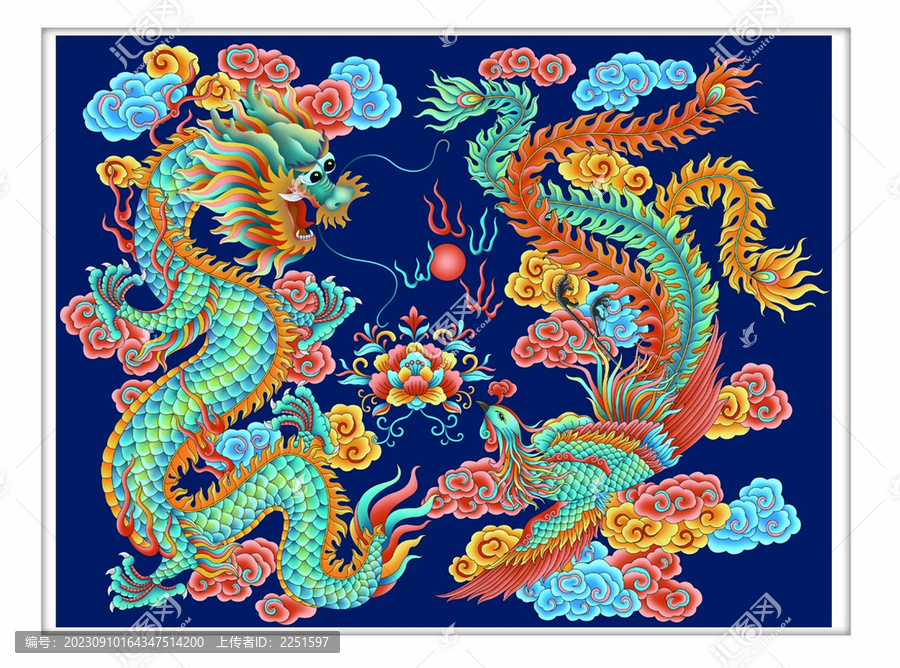 龍鳳呈祥分層設(shè)計(jì)噴繪插畫