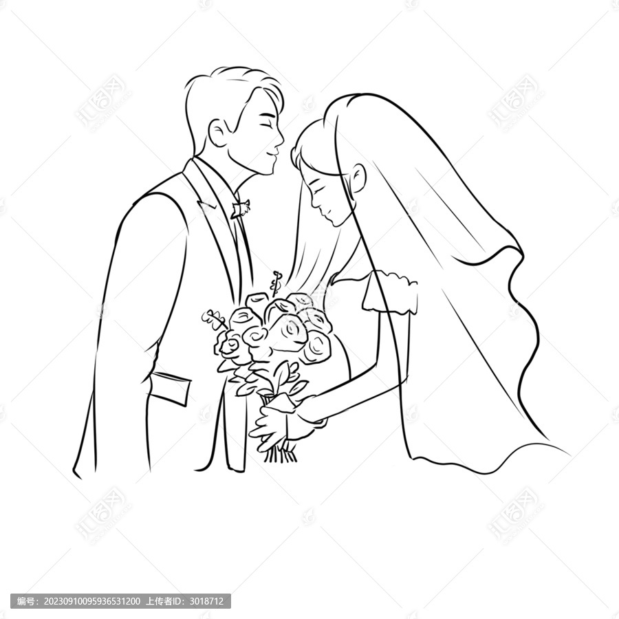 婚紗黑白簡筆畫照片變手繪畫畫