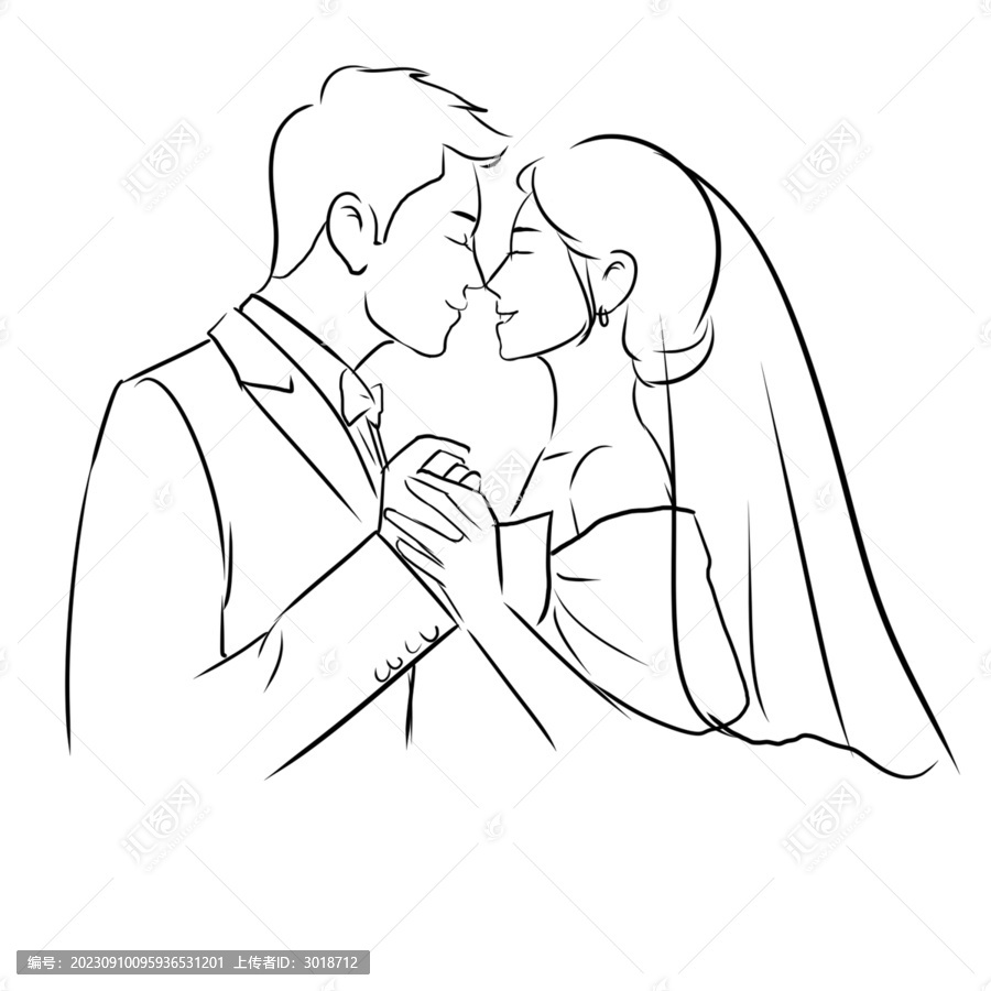 婚紗黑白簡筆畫照片畫畫