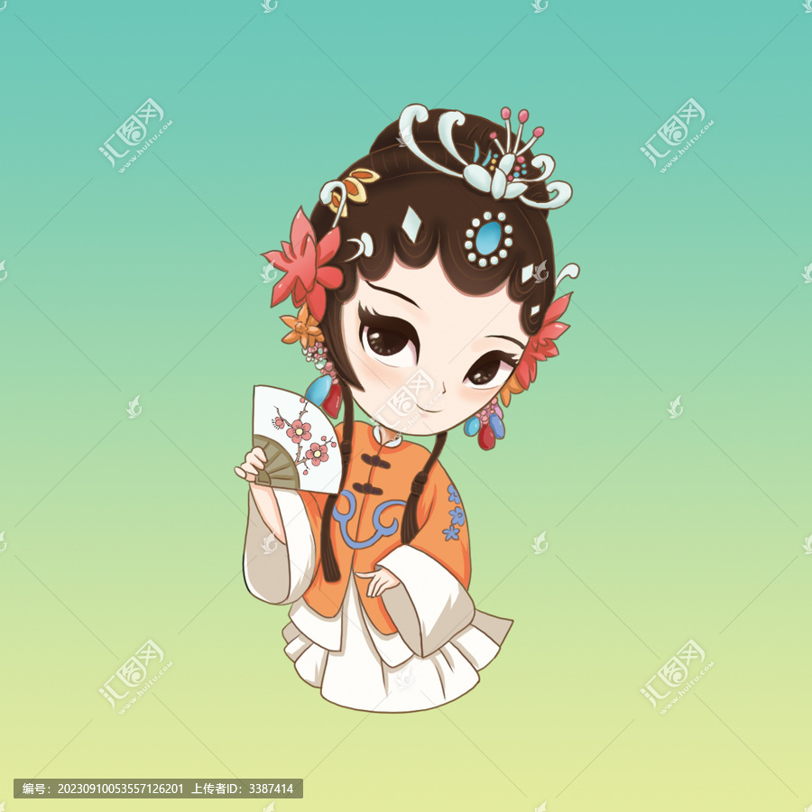 黃梅戲Q版人物花旦插畫