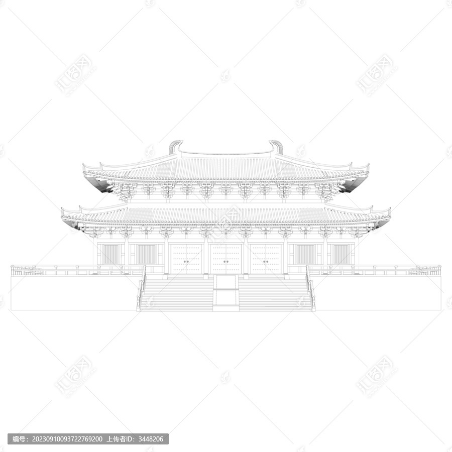 大殿立面線稿圖
