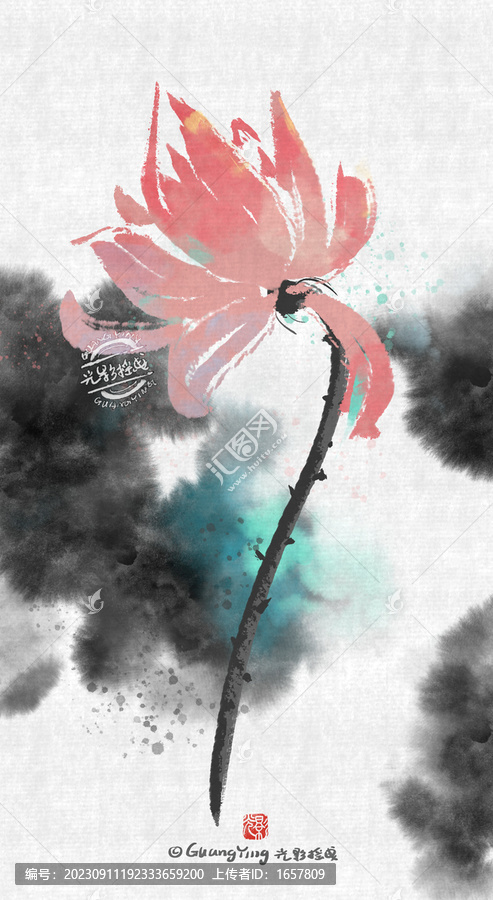 荷花抽象水墨圖