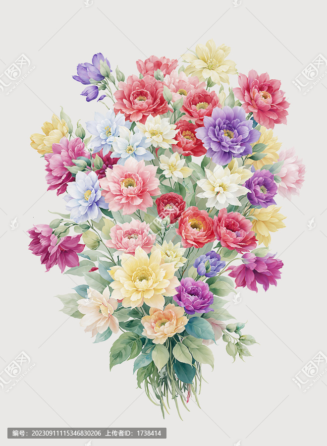 分層水彩獨(dú)幅清新花卉