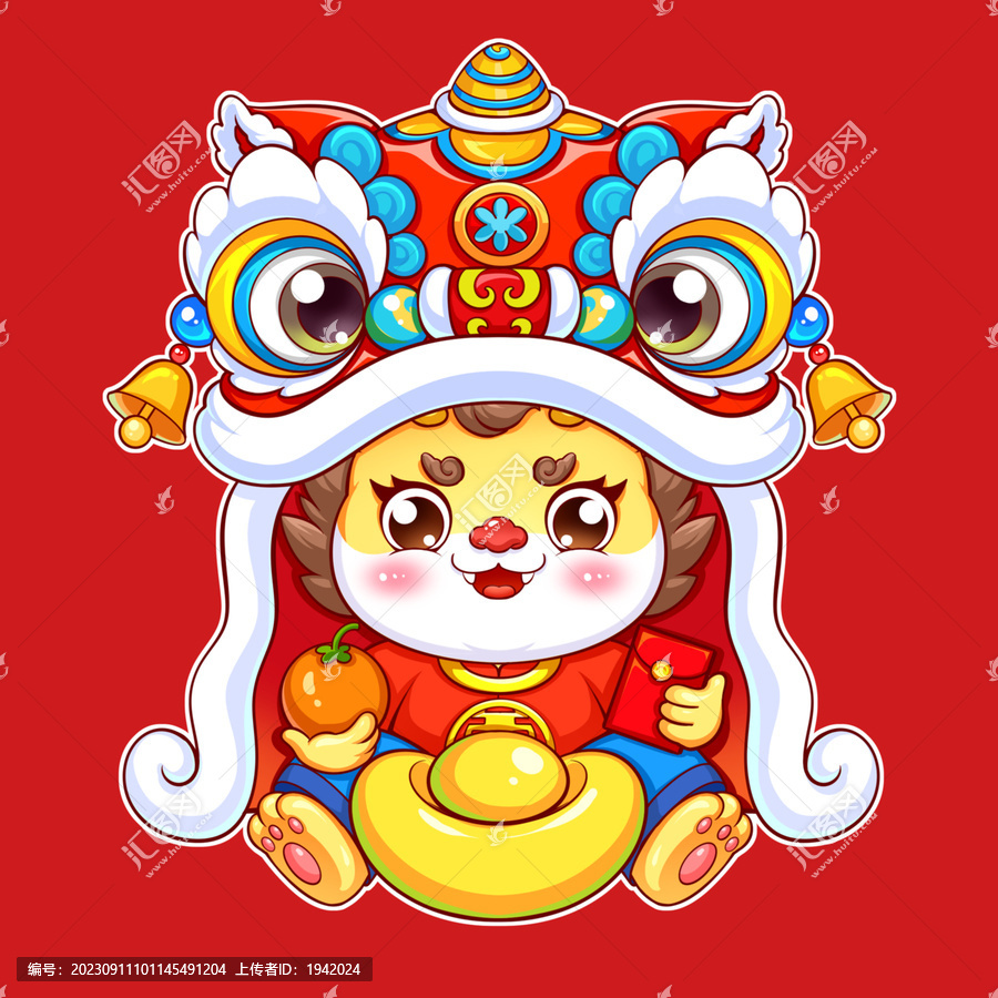 龍年醒獅插畫生肖2024舞獅