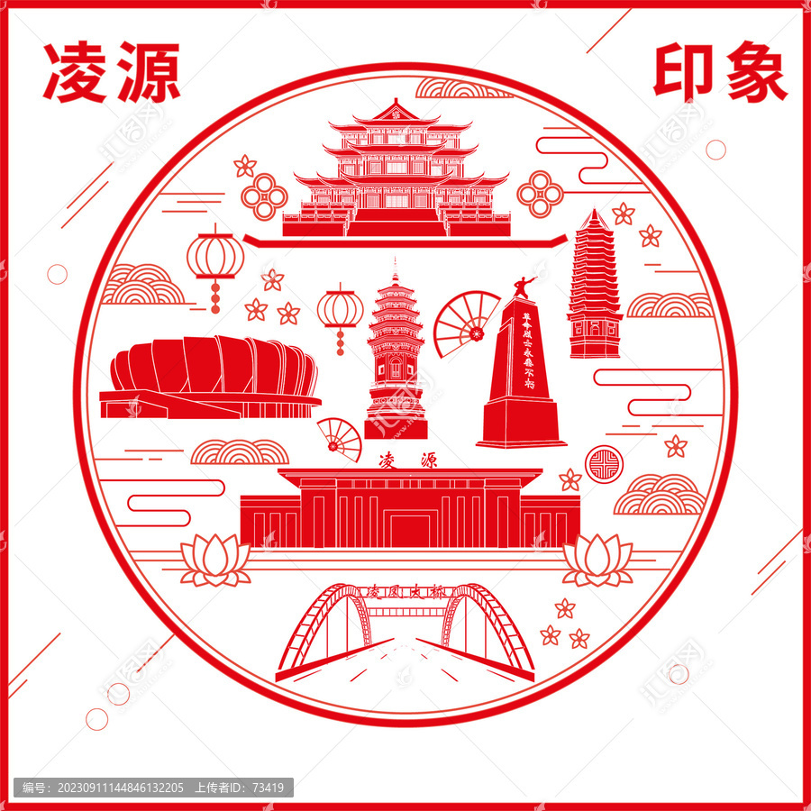 凌源市窗花剪紙年畫地標圖案