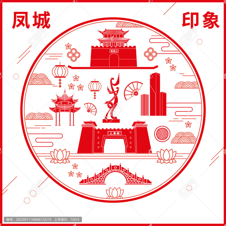 鳳城市窗花剪紙年畫(huà)地標(biāo)圖案