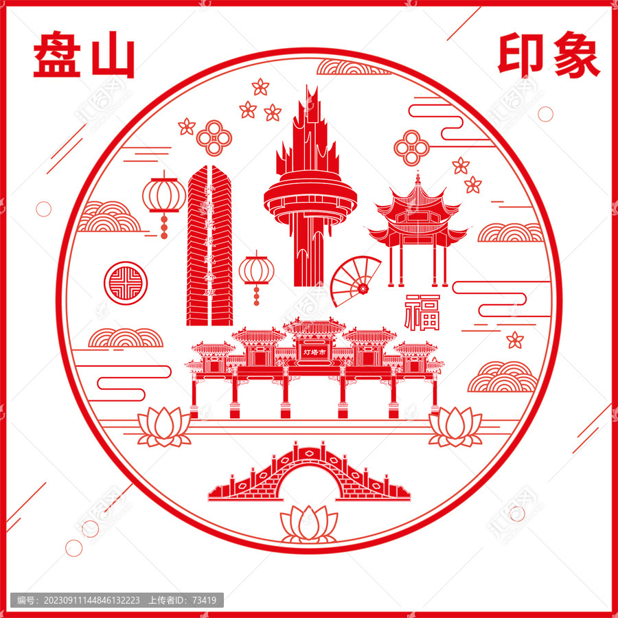盤山縣窗花剪紙年畫地標(biāo)圖案