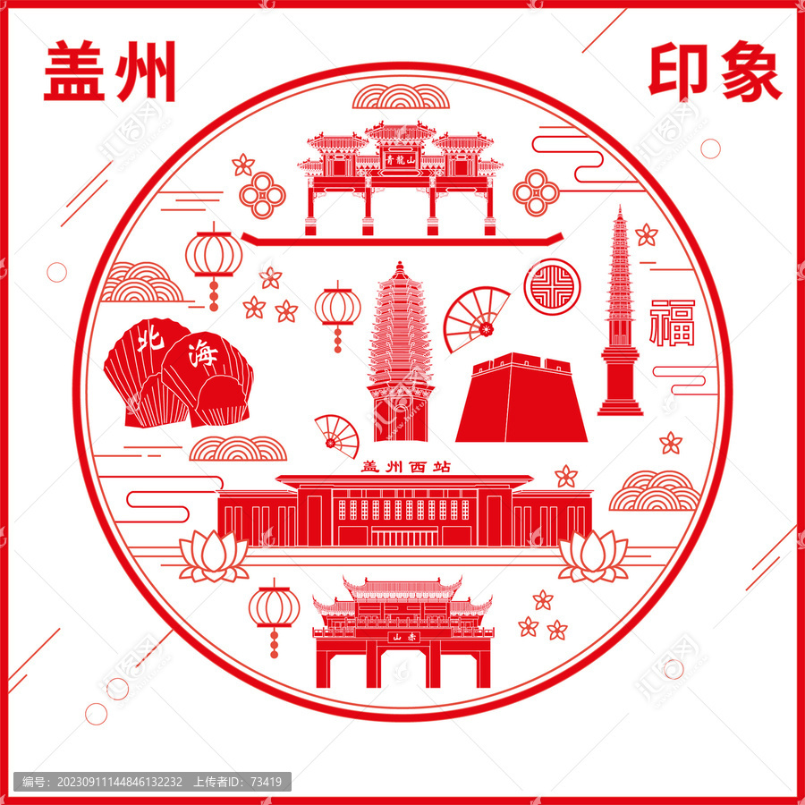 蓋州市窗花剪紙年畫地標(biāo)圖案