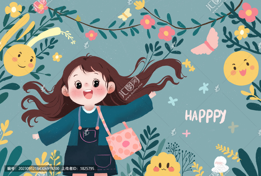 手繪兒童插畫(huà)女孩