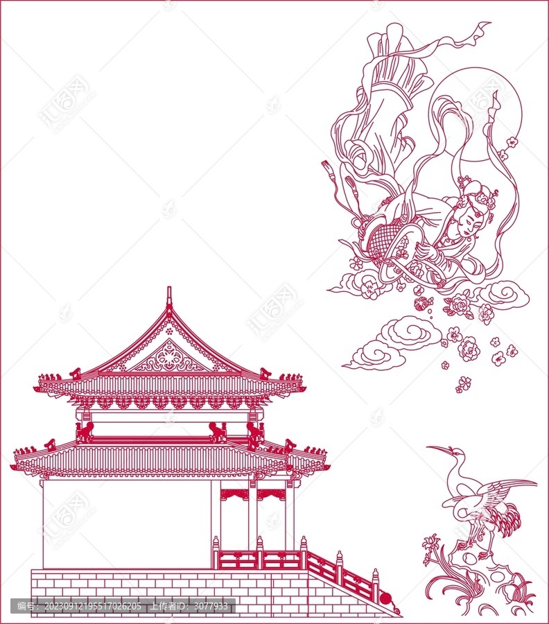 中秋樓閣仙女圖