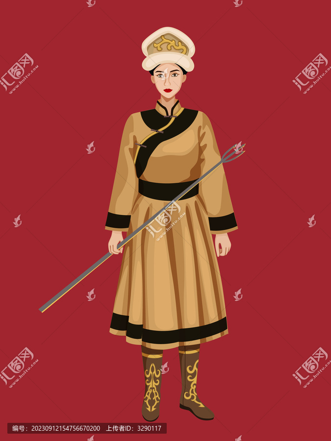 赫哲族女孩人物矢量插畫