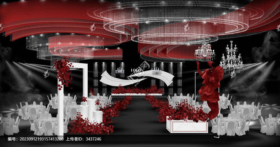 紅黑白秀場(chǎng)簡(jiǎn)約水晶婚禮效果圖