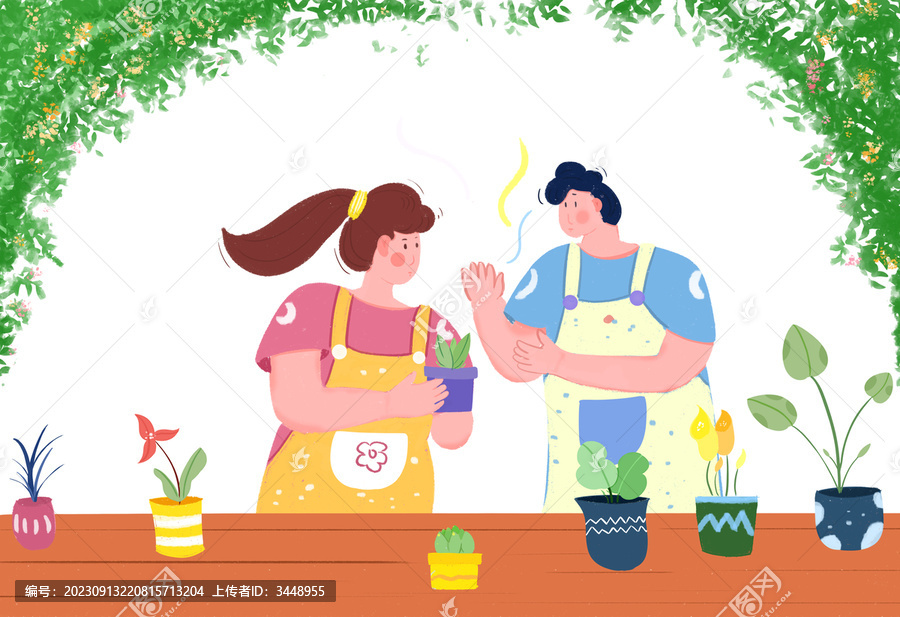 扁平風(fēng)雙人澆花