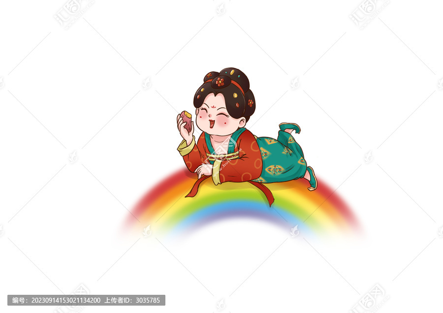 彩虹小女孩吃紅薯分層素材