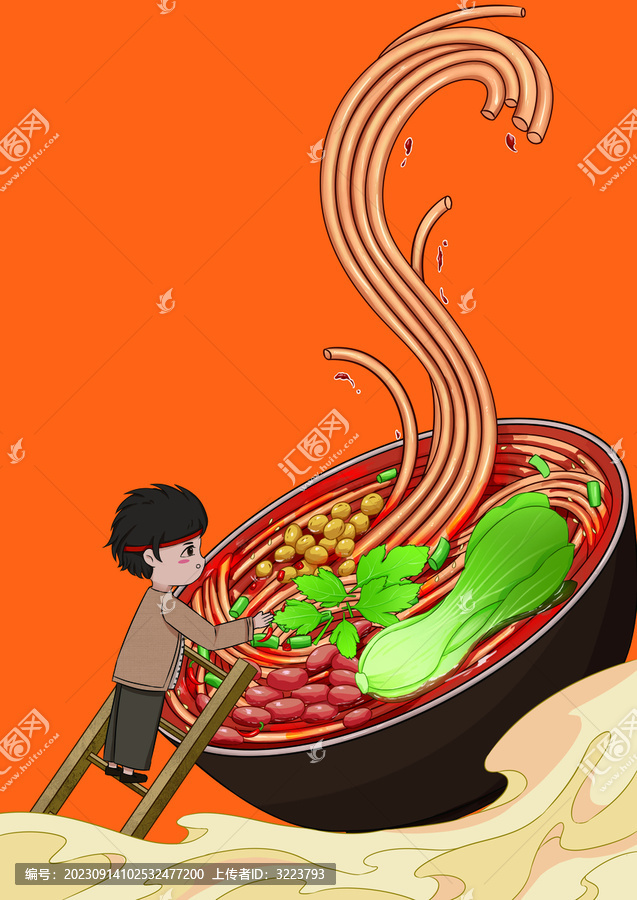 國潮酸辣粉包裝插畫