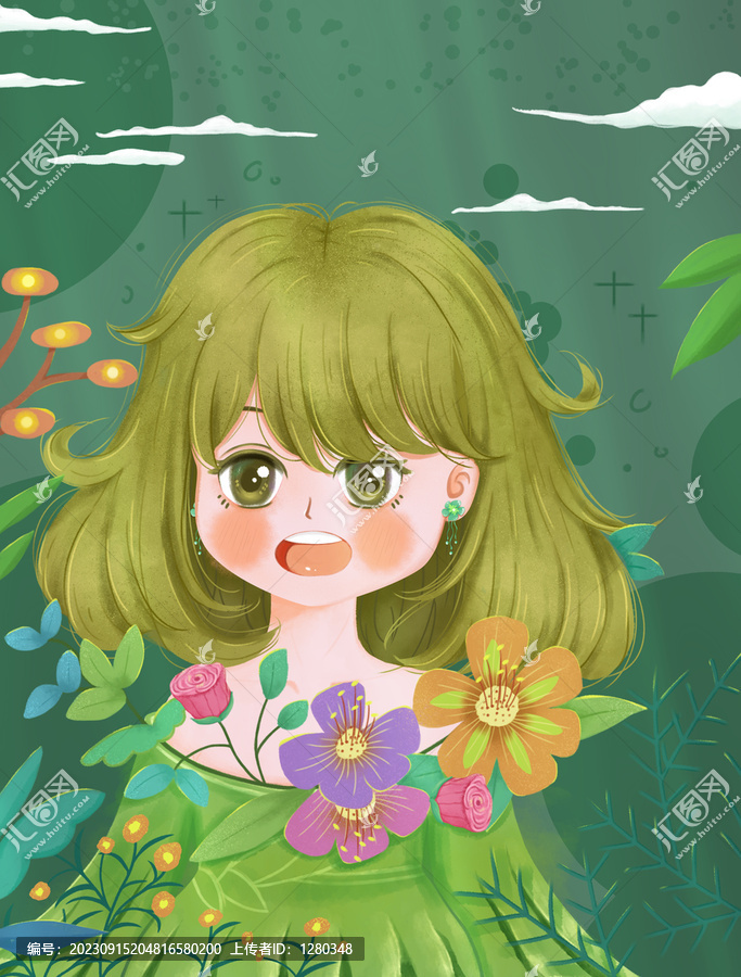 繪本插畫可愛(ài)的小女孩