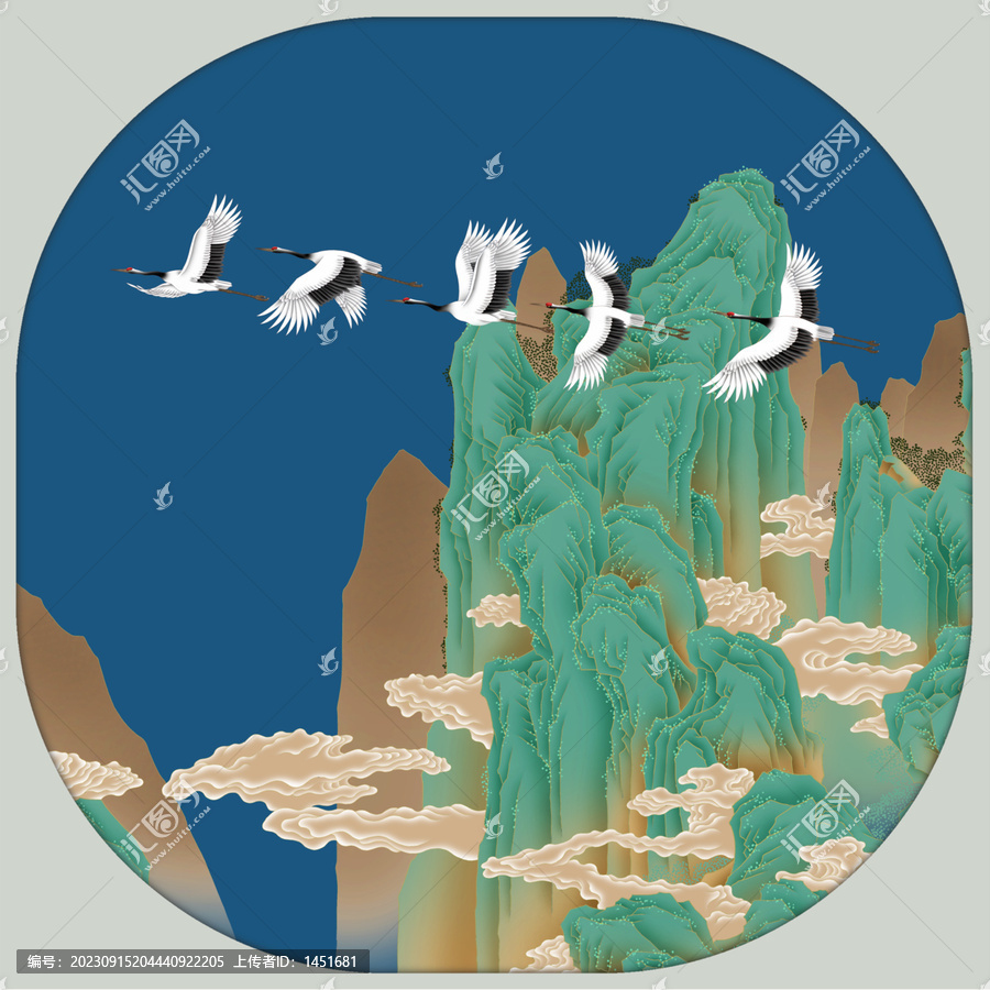 青綠金碧山水仙鶴圖