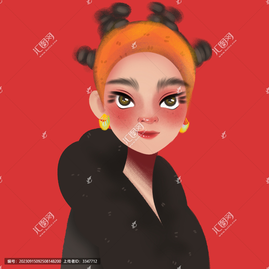 手繪歐美女孩半身卡通形象