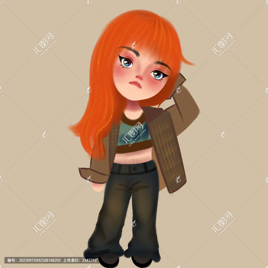 手繪插畫女孩全身穿搭卡通形象