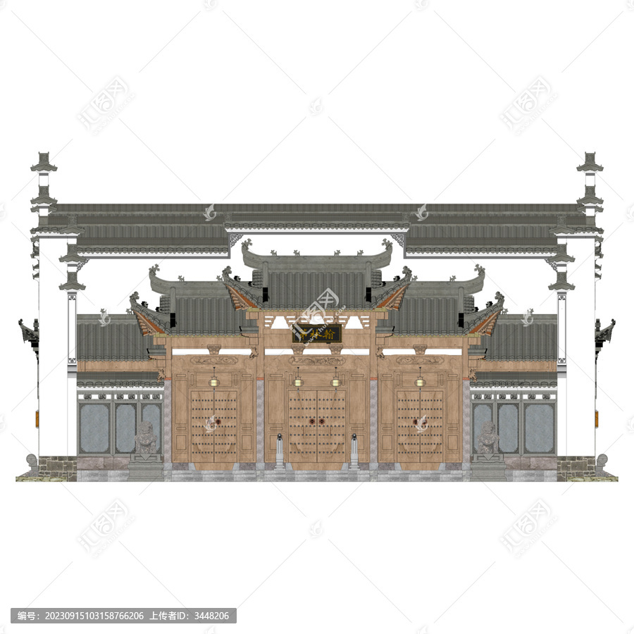 徽派祠堂正立面效果圖