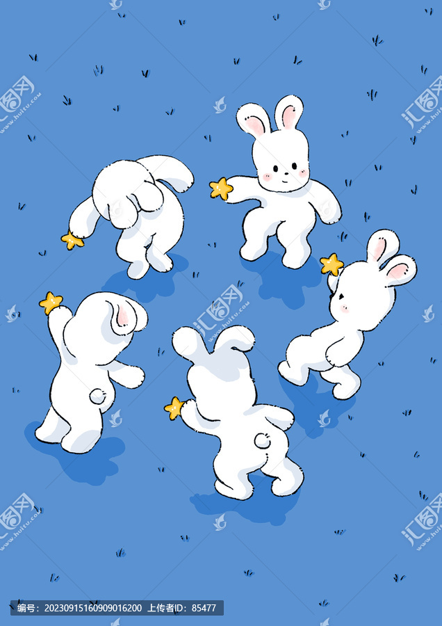 摘星星的小兔子在草地上跳舞