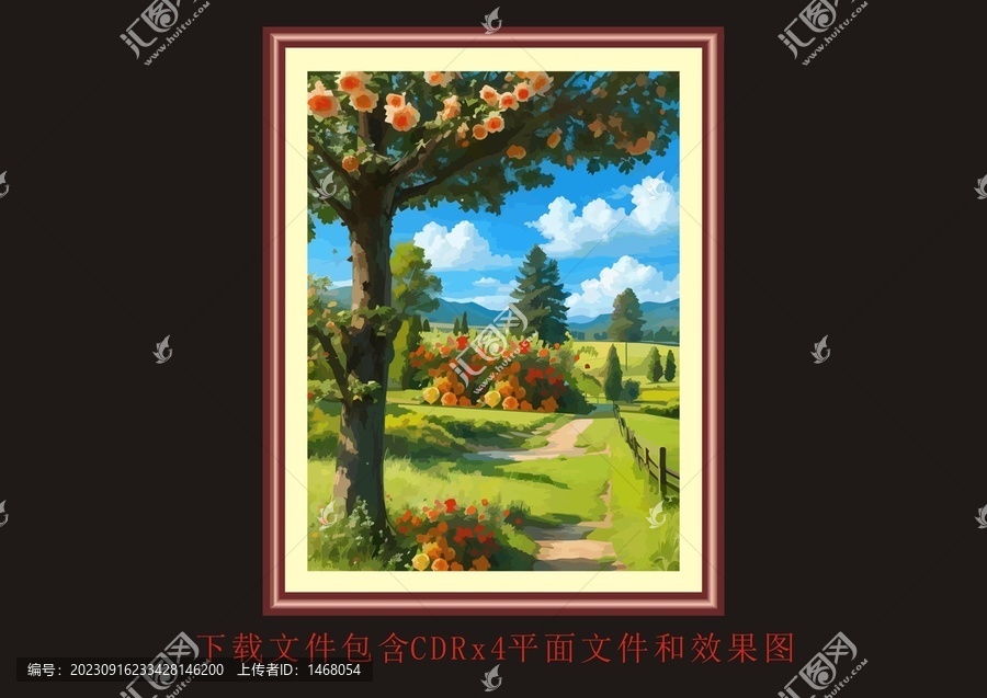 大樹(shù)玫瑰月季樹(shù)木藍(lán)天白云油畫(huà)
