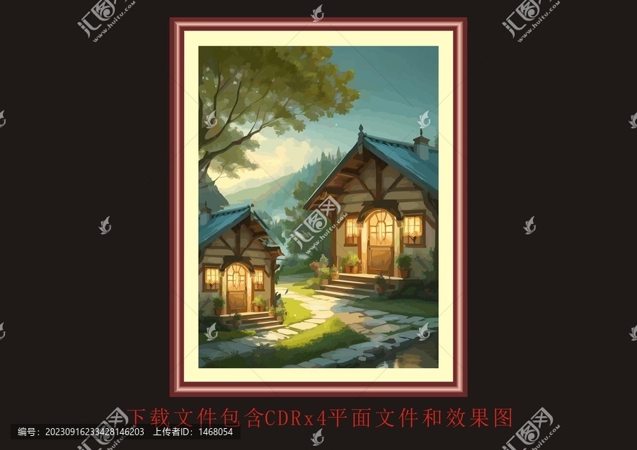大樹小屋鄉(xiāng)間小路裝飾風景畫
