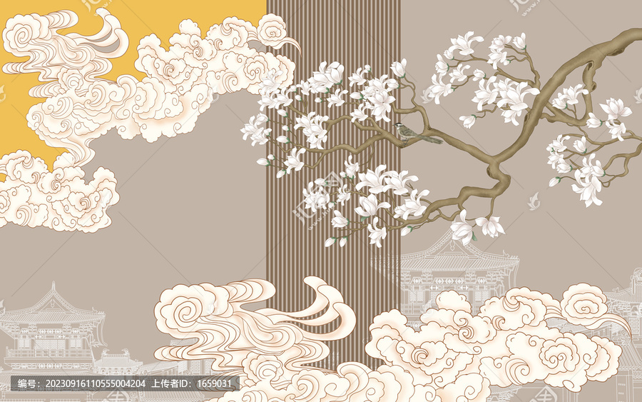 祥云花鳥(niǎo)電視背景墻