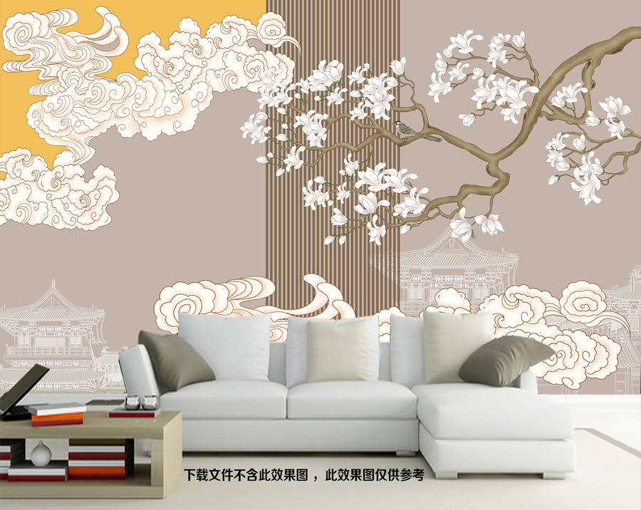 祥云花鳥(niǎo)電視背景墻