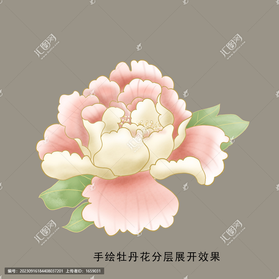 鼠繪牡丹花