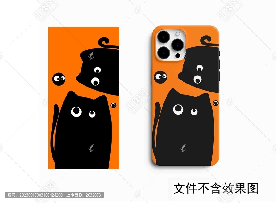可愛手繪卡通黑貓手機殼圖案